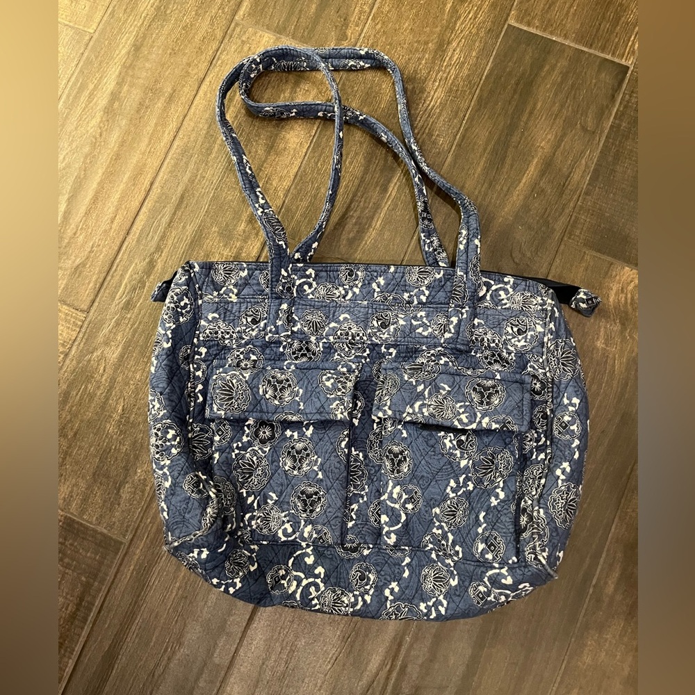 Elegant Blue Floral Tote Bag - Diaper bag